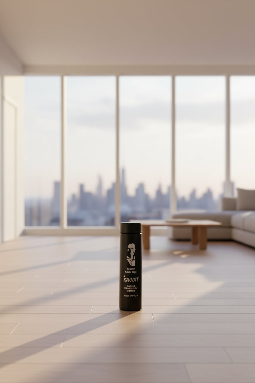 Stainless Steel Temperature Water Bottle – Insulated Hot & Cold Flask with Artistic Sketch Design