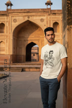 Beige t-shirt with a graphic of a sports player holding a trophy and text 'My Kaftaan' on a white background
